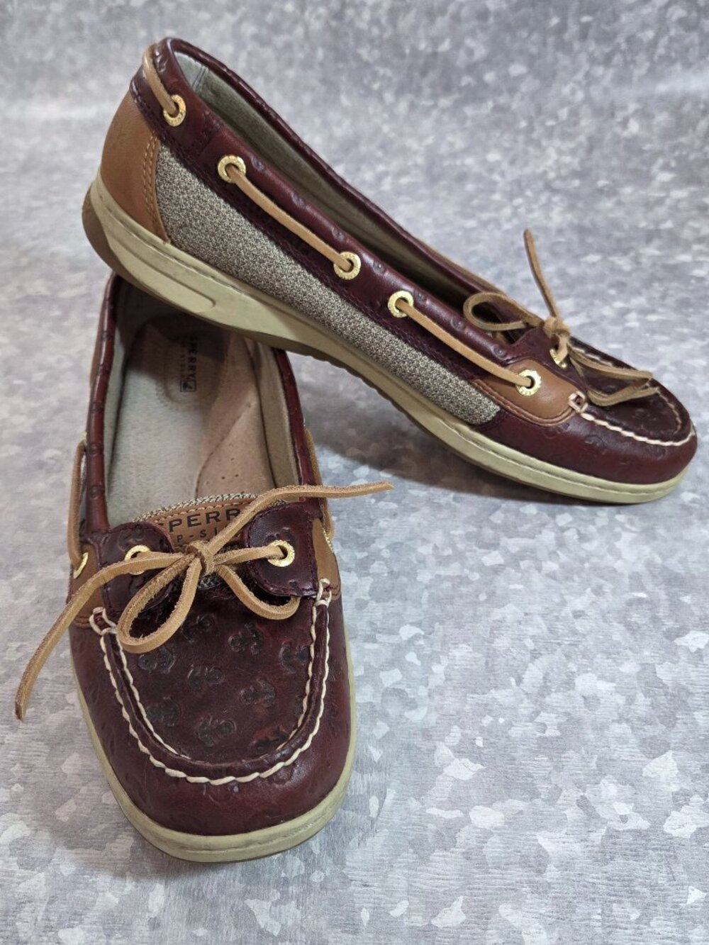 Sperry Top-Sider Anchor Embossed Maroon Leather Shoes Size 10